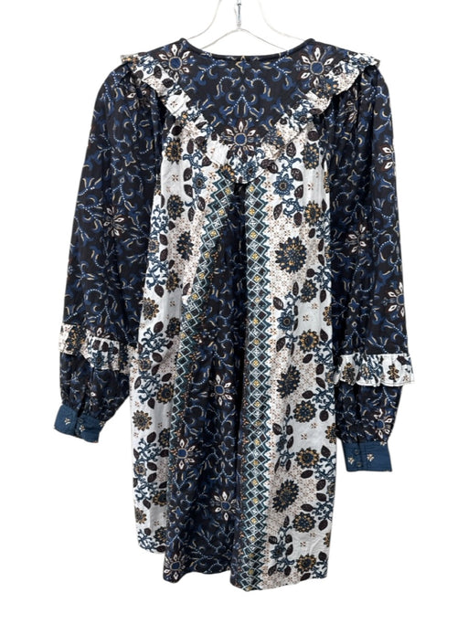 Cleobella Size XS Black, Navy, Yellow Cotton Blend Floral Long Sleeve Dress Black, Navy, Yellow / XS
