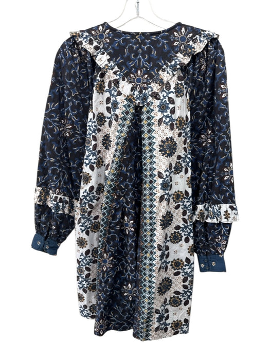 Cleobella Size XS Black, Navy, Yellow Cotton Blend Floral Long Sleeve Dress Black, Navy, Yellow / XS