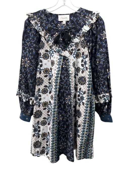 Cleobella Size XS Black, Navy, Yellow Cotton Blend Floral Long Sleeve Dress Black, Navy, Yellow / XS