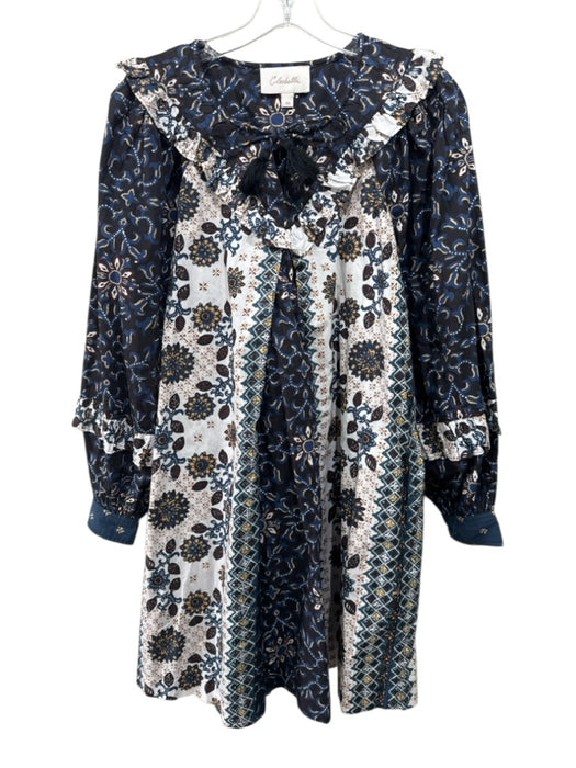 Cleobella Size XS Black, Navy, Yellow Cotton Blend Floral Long Sleeve Dress Black, Navy, Yellow / XS