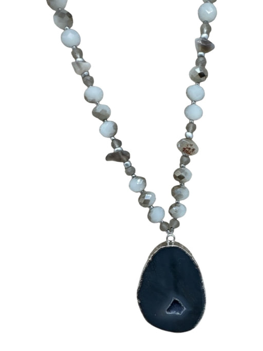 No Brand Gray Stone Geode Beaded Suede Cord Long length Necklace Gray