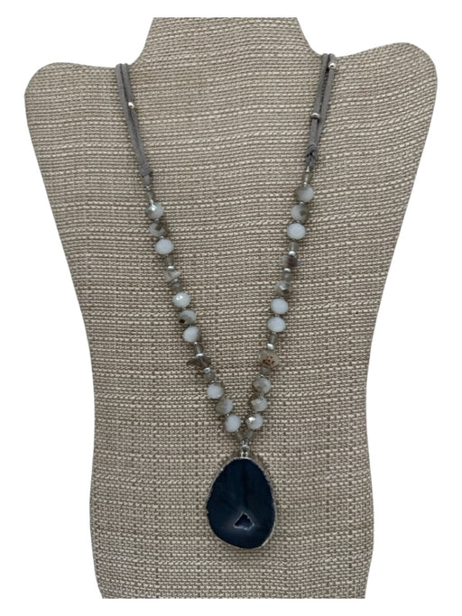 No Brand Gray Stone Geode Beaded Suede Cord Long length Necklace Gray