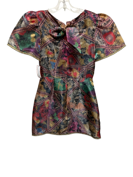 Alden Adair Size XS Black & Multi Polyester Short Puff Sleeve Mixed Print Dress Black & Multi / XS