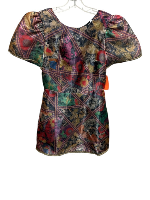 Alden Adair Size XS Black & Multi Polyester Short Puff Sleeve Mixed Print Dress Black & Multi / XS