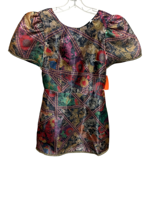 Alden Adair Size XS Black & Multi Polyester Short Puff Sleeve Mixed Print Dress Black & Multi / XS