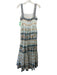 Oliphant Size XS White, Green & Blue Cotton Sleeveless Floral Gold Pattern Dress White, Green & Blue / XS