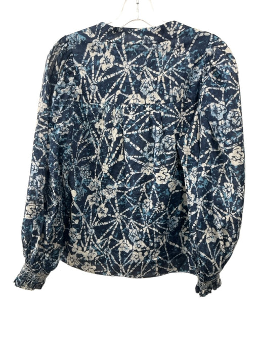 Marie Oliver Size XXS Navy, Blue & White Cotton Long Balloon Sleeve V Neck Top Navy, Blue & White / XXS