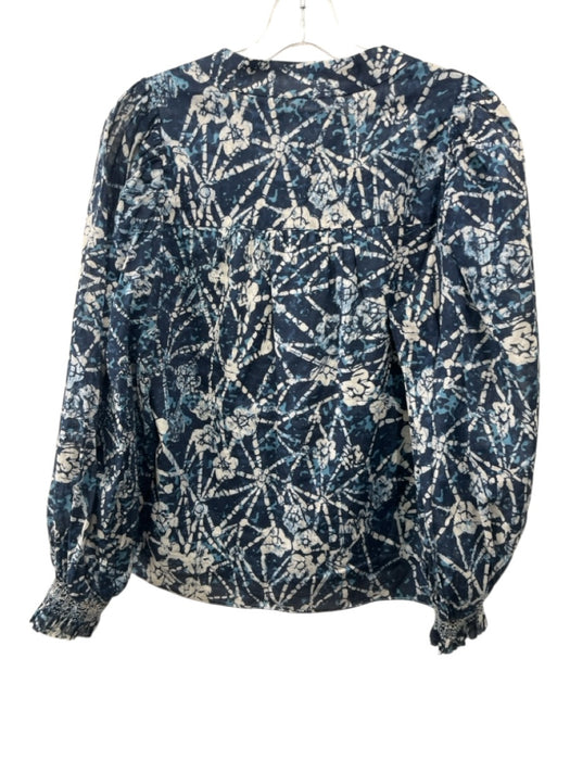 Marie Oliver Size XXS Navy, Blue & White Cotton Long Balloon Sleeve V Neck Top Navy, Blue & White / XXS