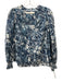 Marie Oliver Size XXS Navy, Blue & White Cotton Long Balloon Sleeve V Neck Top Navy, Blue & White / XXS