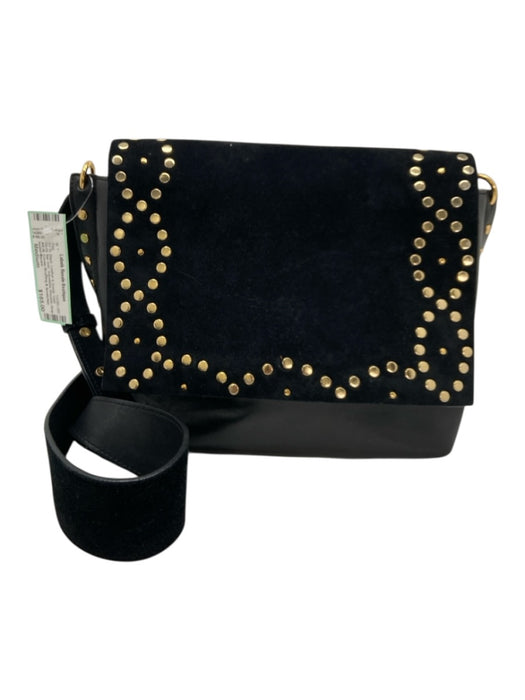 Isabel Marant Black Leather & Suede Gold Studs flap over Cross Body Bag Black / Medium