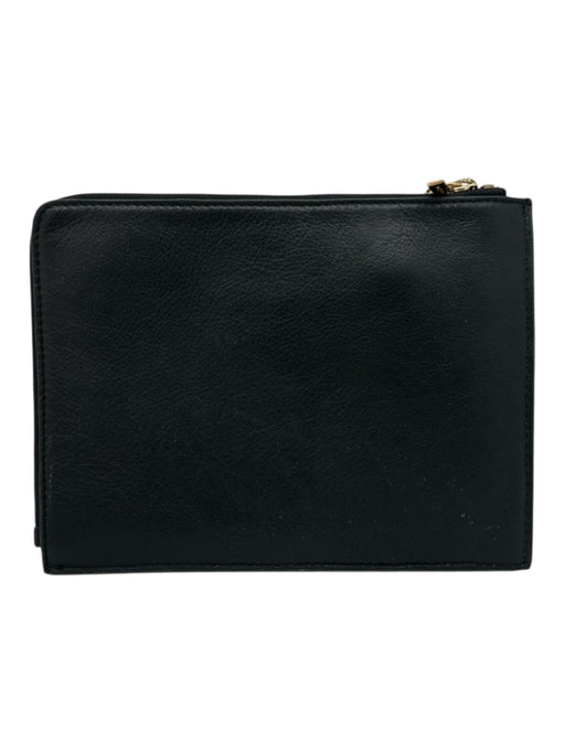 Thacker Black & Gold Leather Zip Top Ring Detail Clutch Bag Black & Gold / Small