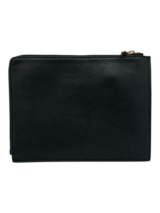 Thacker Black & Gold Leather Zip Top Ring Detail Clutch Bag Black & Gold / Small