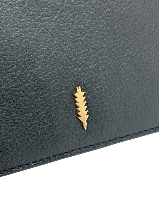 Thacker Black & Gold Leather Zip Top Ring Detail Clutch Bag Black & Gold / Small