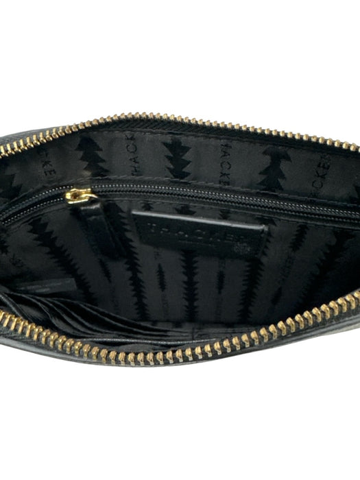 Thacker Black & Gold Leather Zip Top Ring Detail Clutch Bag Black & Gold / Small