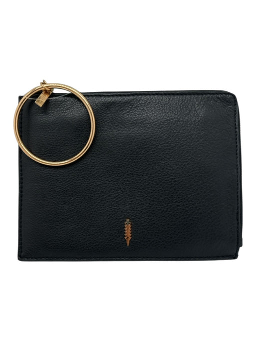 Thacker Black & Gold Leather Zip Top Ring Detail Clutch Bag Black & Gold / Small