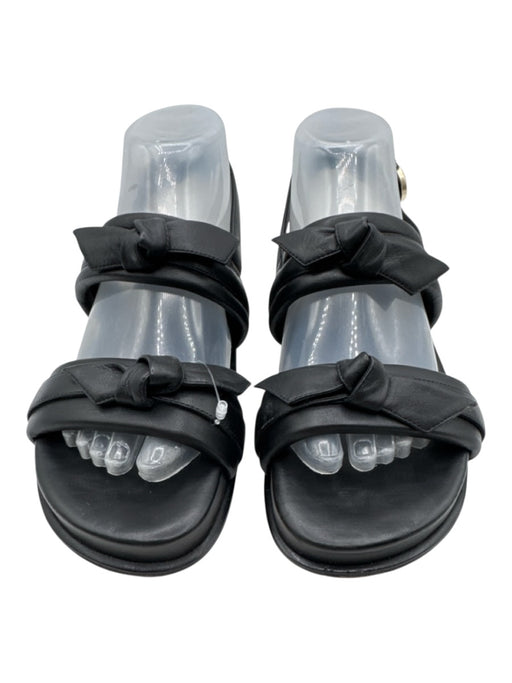 Birman Shoe Size 38 Black Leather Round Toe Knot Detail Ankle Buckle Sandals Black / 38
