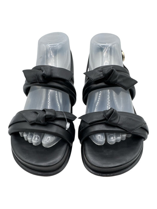 Birman Shoe Size 38 Black Leather Round Toe Knot Detail Ankle Buckle Sandals Black / 38