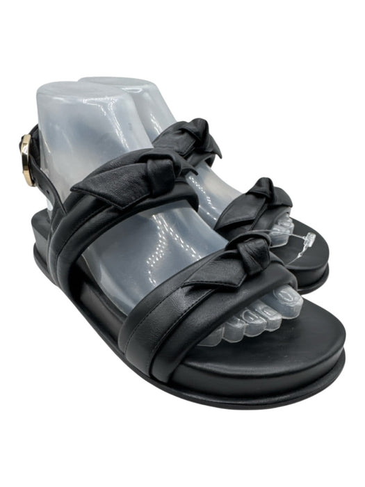 Birman Shoe Size 38 Black Leather Round Toe Knot Detail Ankle Buckle Sandals Black / 38