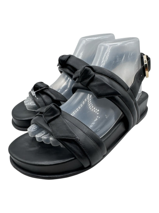 Birman Shoe Size 38 Black Leather Round Toe Knot Detail Ankle Buckle Sandals Black / 38