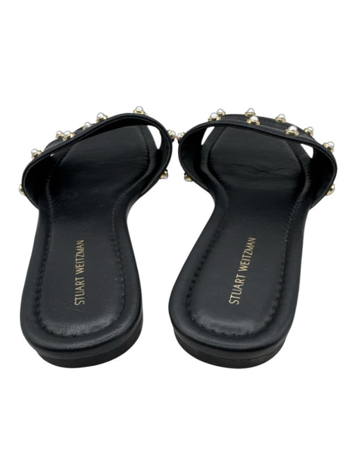 Stuart Weitzman Shoe Size 7 Black, White & Gold Leather Square Toe Slide Sandals Black, White & Gold / 7