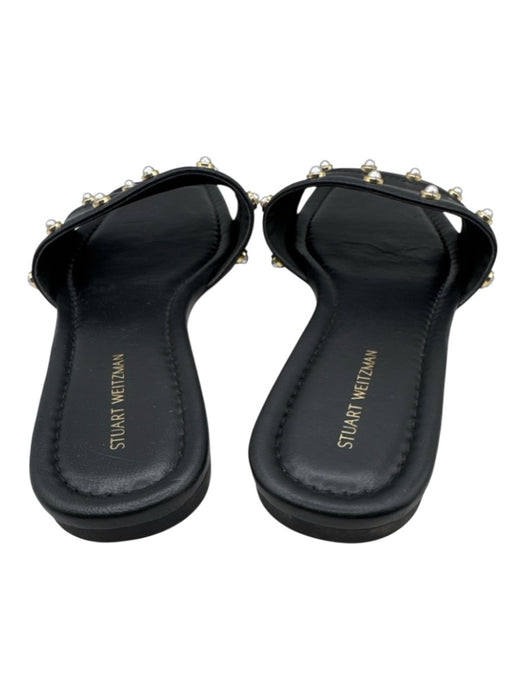 Stuart Weitzman Shoe Size 7 Black, White & Gold Leather Square Toe Slide Sandals Black, White & Gold / 7