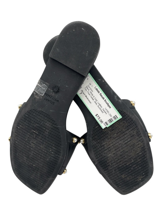 Stuart Weitzman Shoe Size 7 Black, White & Gold Leather Square Toe Slide Sandals Black, White & Gold / 7