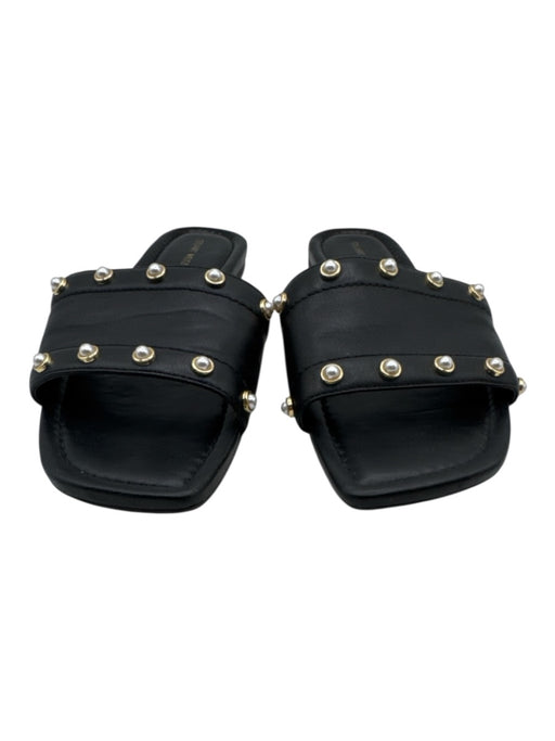 Stuart Weitzman Shoe Size 7 Black, White & Gold Leather Square Toe Slide Sandals Black, White & Gold / 7