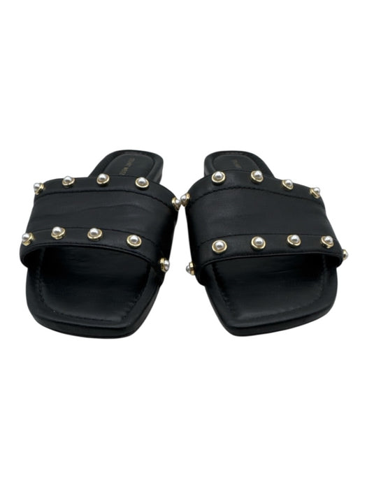 Stuart Weitzman Shoe Size 7 Black, White & Gold Leather Square Toe Slide Sandals Black, White & Gold / 7