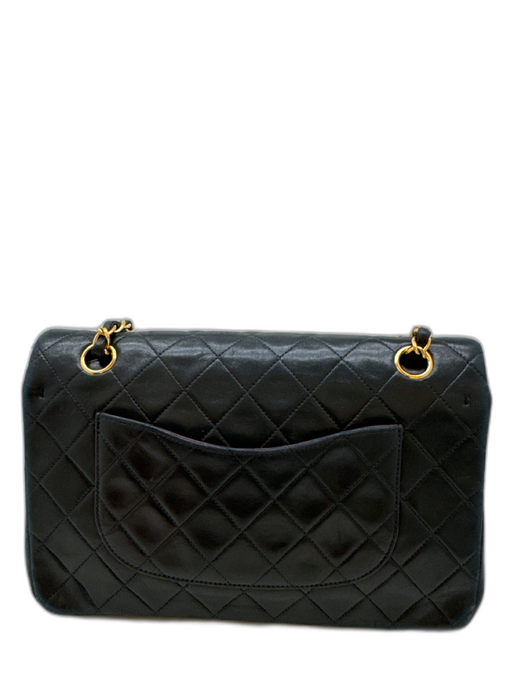 Chanel Black Lambskin Leather Quilted Turn Lock Double Flap Bag Black / S