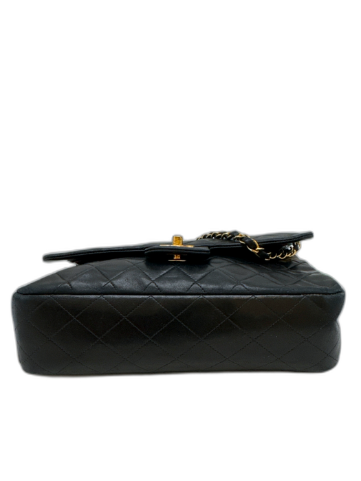 Chanel Black Lambskin Leather Quilted Turn Lock Double Flap Bag Black / S