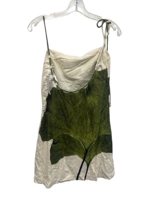 Andres Otalora Size 8 Green & White Linen Blend Sleeveless Ginkgo Leaves Dress Green & White / 8