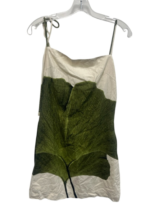 Andres Otalora Size 8 Green & White Linen Blend Sleeveless Ginkgo Leaves Dress Green & White / 8