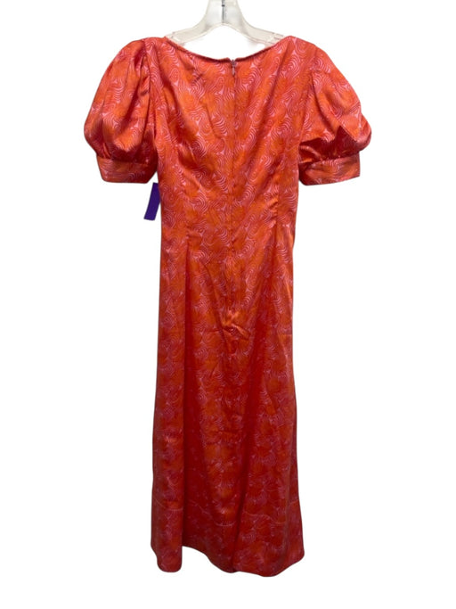 Cinq a Sept Size Est Small Pink & Orange Polyester Short Puff Sleeve Midi Dress Pink & Orange / Est Small
