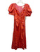 Cinq a Sept Size Est Small Pink & Orange Polyester Short Puff Sleeve Midi Dress Pink & Orange / Est Small