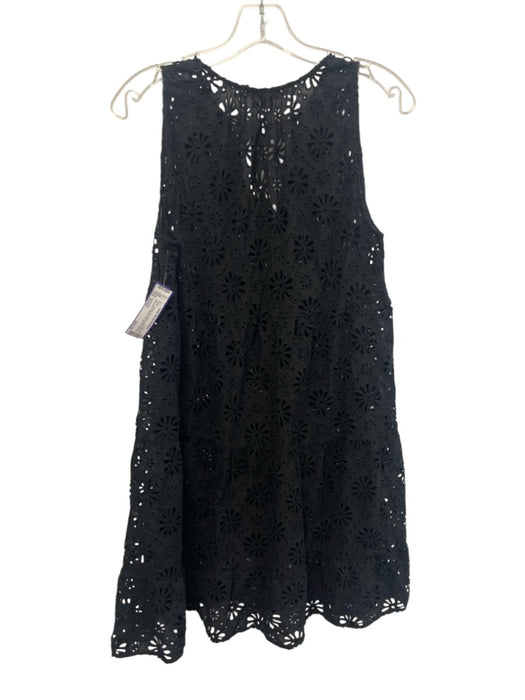 Shoshanna Size Small Black Cotton Blend Sleeveless Floral Eyelet Tie Neck Dress Black / Small