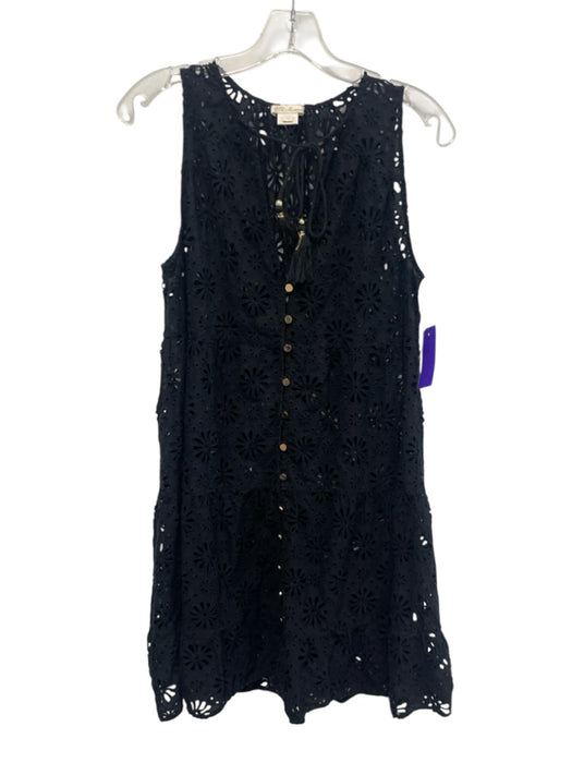 Shoshanna Size Small Black Cotton Blend Sleeveless Floral Eyelet Tie Neck Dress Black / Small