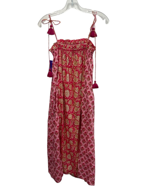 Figue Size XS Pink, Beige, White, Yellow Cotton Tie Straps Mixed Print Dress Pink, Beige, White, Yellow / XS