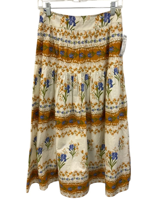 Olivia by Livro Size S Cream & Multi Cotton Back Zip Floral Print Skirt Cream & Multi / S