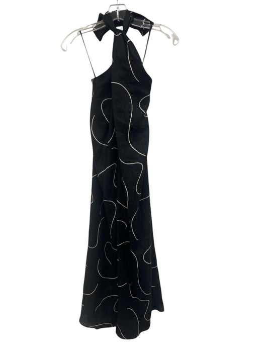 Dissh Size 6 Black & White Linen & Rayon Halter Tie Neck Sleeveless Dress Black & White / 6