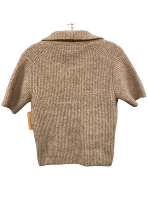 Line Size XS Beige Polyester & Wool Blend Ribbed Knit Short Sleeve Sweater Top Beige / XS