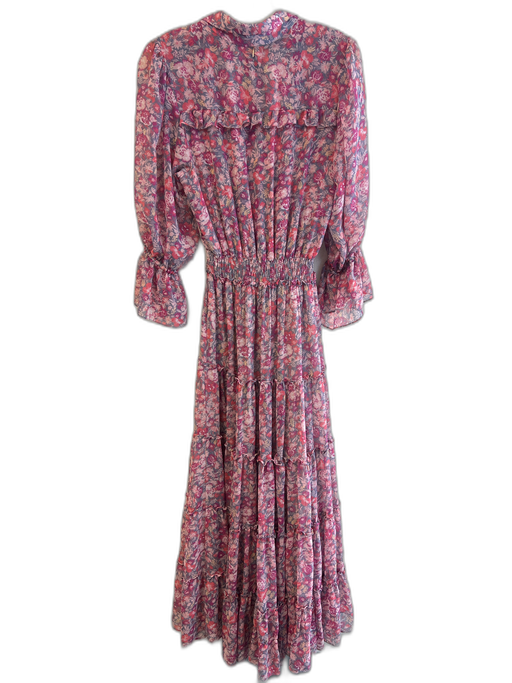 Misa Size M Purple & Multi Viscose Collared Button Up 3/4 Sleeve Floral Dress Purple & Multi / M