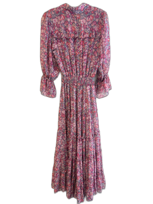 Misa Size M Purple & Multi Viscose Collared Button Up 3/4 Sleeve Floral Dress Purple & Multi / M