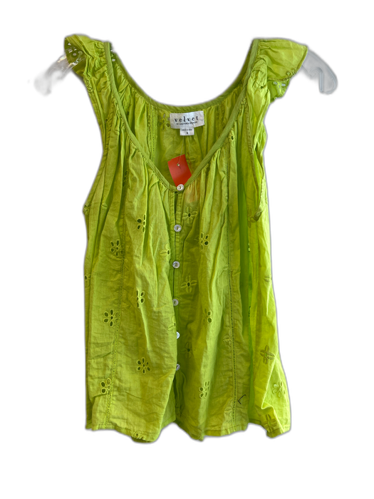 Velvet Size S Lime Green Cotton V Neck Sleeveless Ruffle Detail Lace Detail Top Lime Green / S