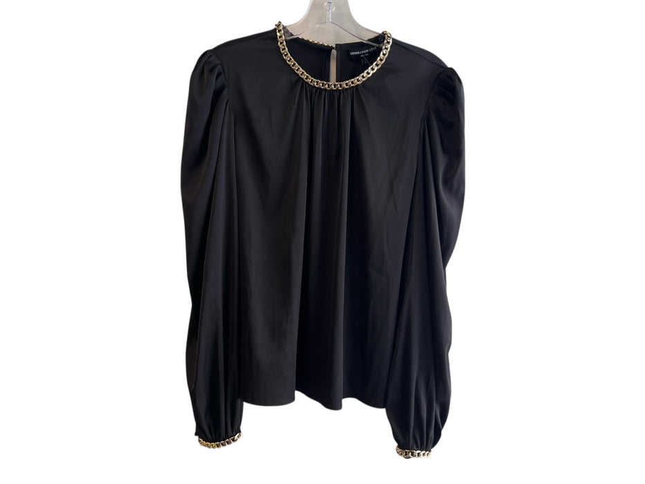 Generation Love Size L Black Polyester Satin Chain Neck Mutton Sleeve Top Black / L
