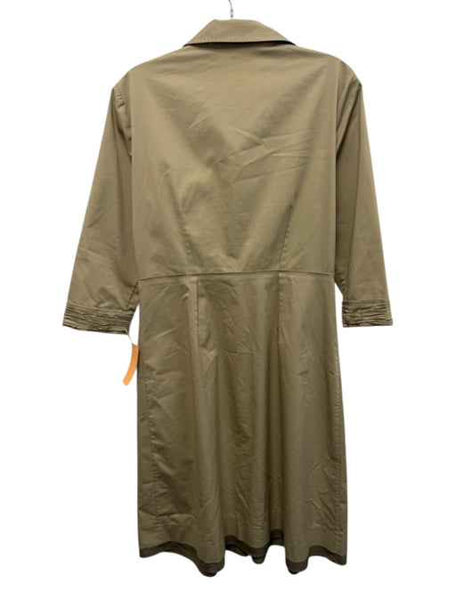 Elie Tahari Size 10 Khaki Beige Cotton & Polyester 3/4 Sleeve Pintuck Midi Dress Khaki Beige / 10