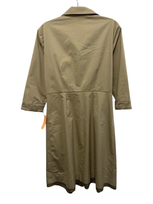 Elie Tahari Size 10 Khaki Beige Cotton & Polyester 3/4 Sleeve Pintuck Midi Dress Khaki Beige / 10