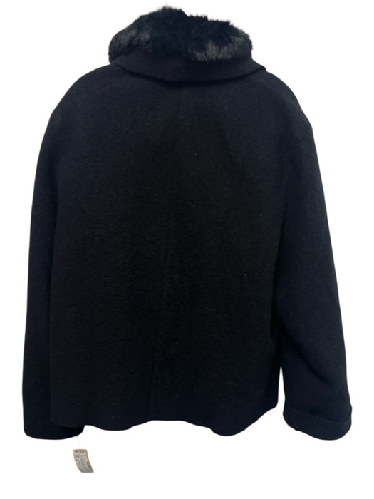 Hilary Radley Size 14 Black New Wool Fur Trim Buttons Collar Jacket Black / 14