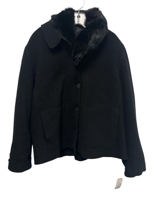 Hilary Radley Size 14 Black New Wool Fur Trim Buttons Collar Jacket Black / 14