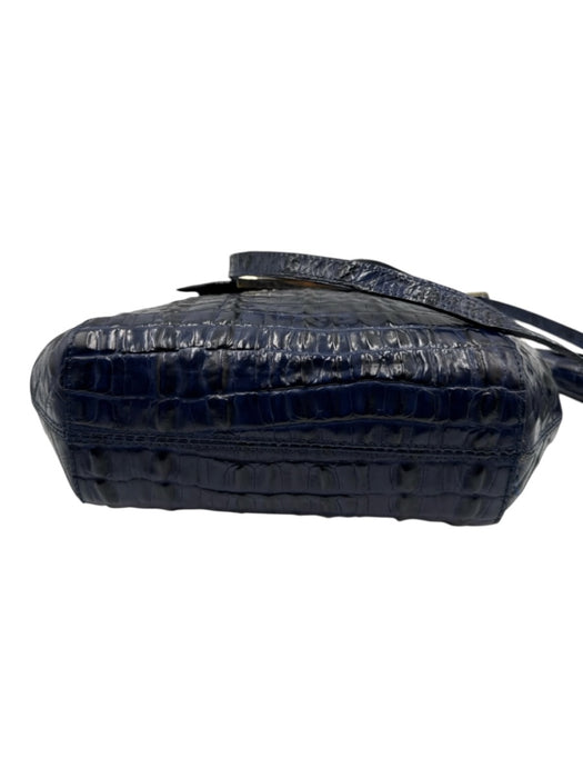 Brahmin Blue Embossed Leather Gold hardware Croc Zip Top Crossbody Bag Blue / S
