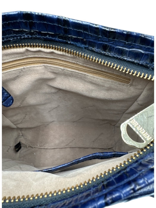 Brahmin Blue Embossed Leather Gold hardware Croc Zip Top Crossbody Bag Blue / S
